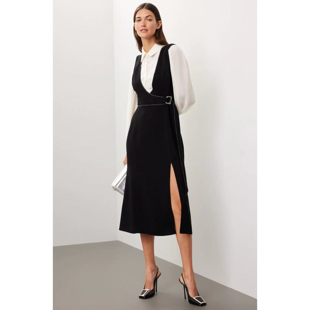 Cinq à Sept Ambre Dress Wrap Midi Layered Shirt Effect Bell Sleeve Sz 6